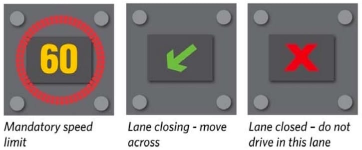 Example of traffic signs on a smart motorway