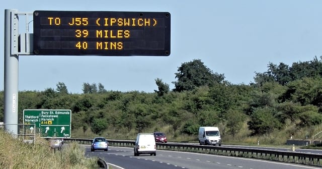 Example of a Motorway sign detailing the distance to the next junction